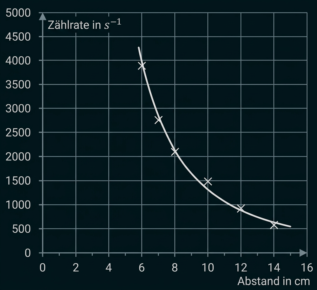 Diagramm der Zählrate in Abhängigkeit vom Abstand in Zentimetern.